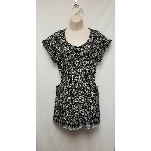 Gap Floral Geometric Tie Neck Casual Short Dress Cap Sleeve Front Pockets Small - Picture 6 of 7